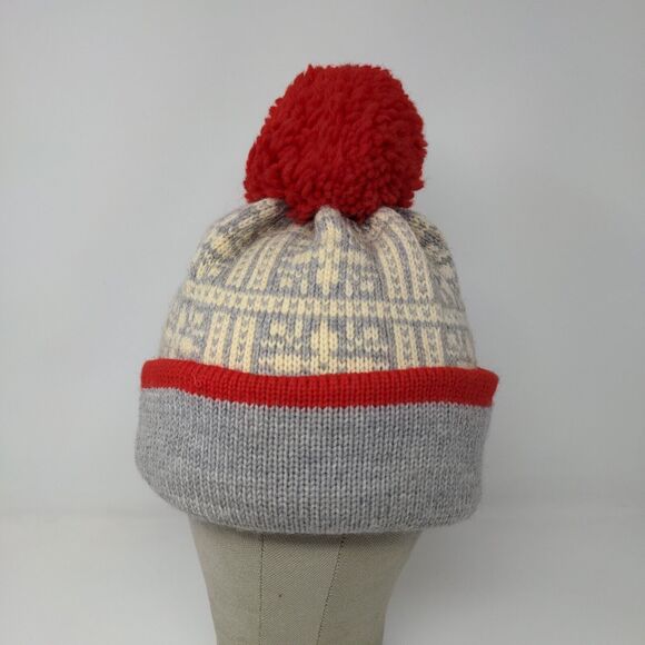 KiPi of Maine Beanie Hat Pom Pom Gray Red Warm Soft Made in USA - Picture 3 of 11